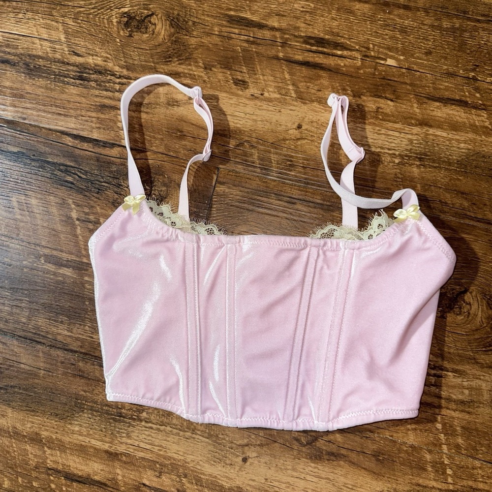 Skims Coquette Pink Velvet Lace Trim Corset‎ Cami Top Women's XXS